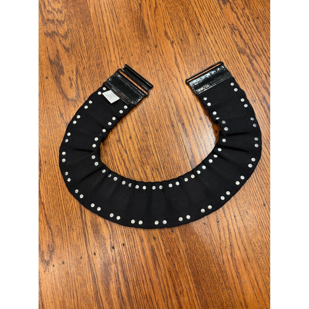 BCBGMAXAZRIA Studded Wide Waist Belt Black Pyramid Studs Elastic L/XL Y2K 90s - Picture 4 of 5